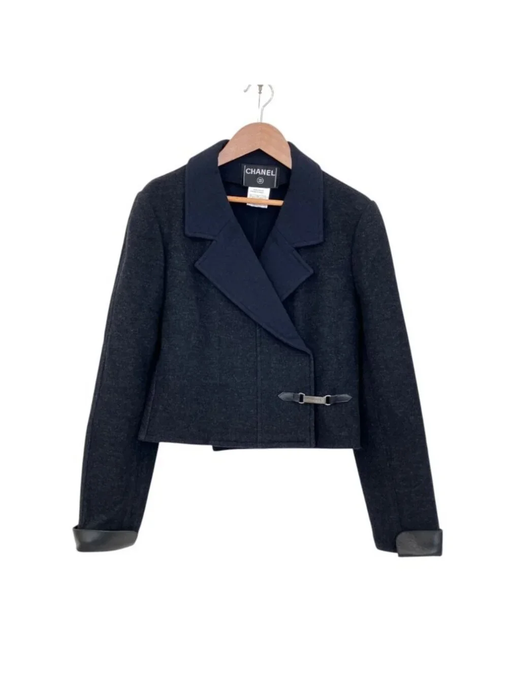 Chanel 00A Vintage Wool Cropped Jacket Wrap Skirt Set Chocol Gray